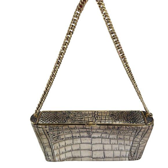 Vintage Beitsch Women's Beige Embossed Leather Gold Hardware Handbag Size S - Picture 4 of 12